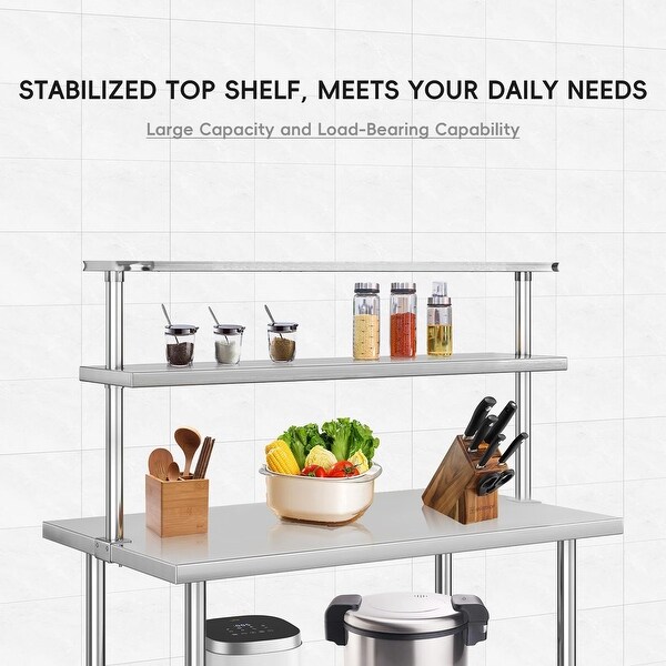 30 x 24 Inches Stainless Steel Work Table with Overshelves