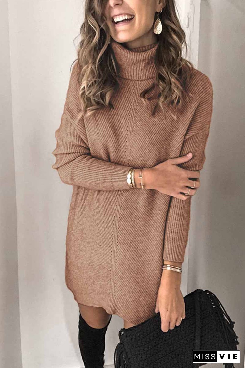 Casual Turtleneck Midi Dress