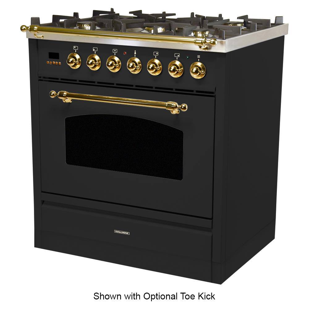 Hallman 30 in. 3.0 cu. ft. Single Oven Dual Fuel Italian Range True Convection 5 Burners LP Gas Brass Trim in Matte Graphite HDFR30BSMGLP