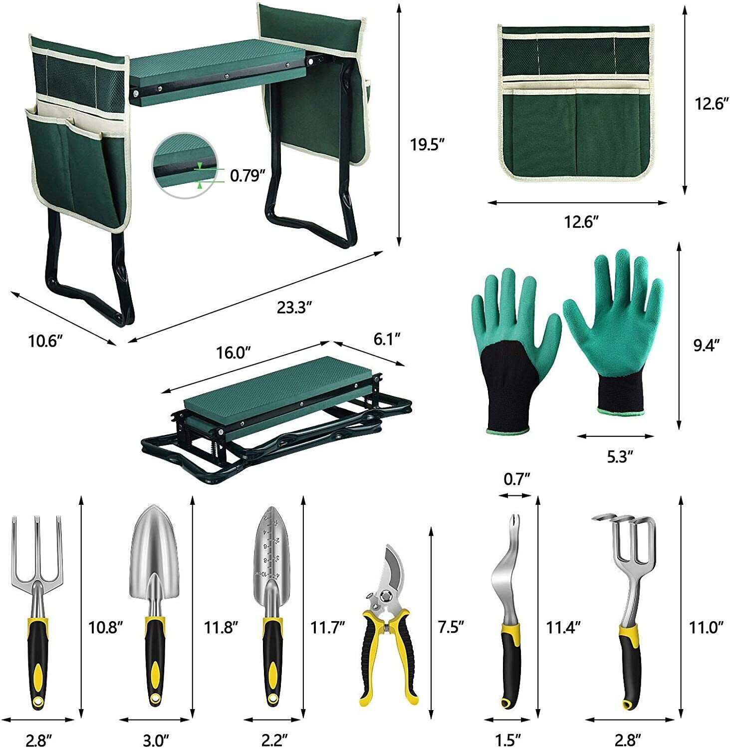 Garden Stool Foldable Heavy Duty Garden Bench with EVA Foam Kneeling Pad, Garden Tools, Gardening Gloves and Tools Bag, Gardening Gifts for Women/Mother and Men