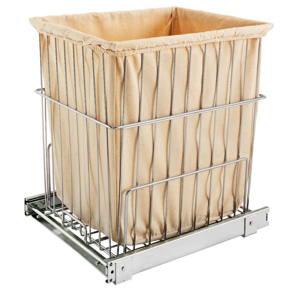 Rev-A-Shelf Chrome Metal Pullout Wire Clothes Hamper with Liner and Mounting Hardware 2 x HRV-1520 S CR