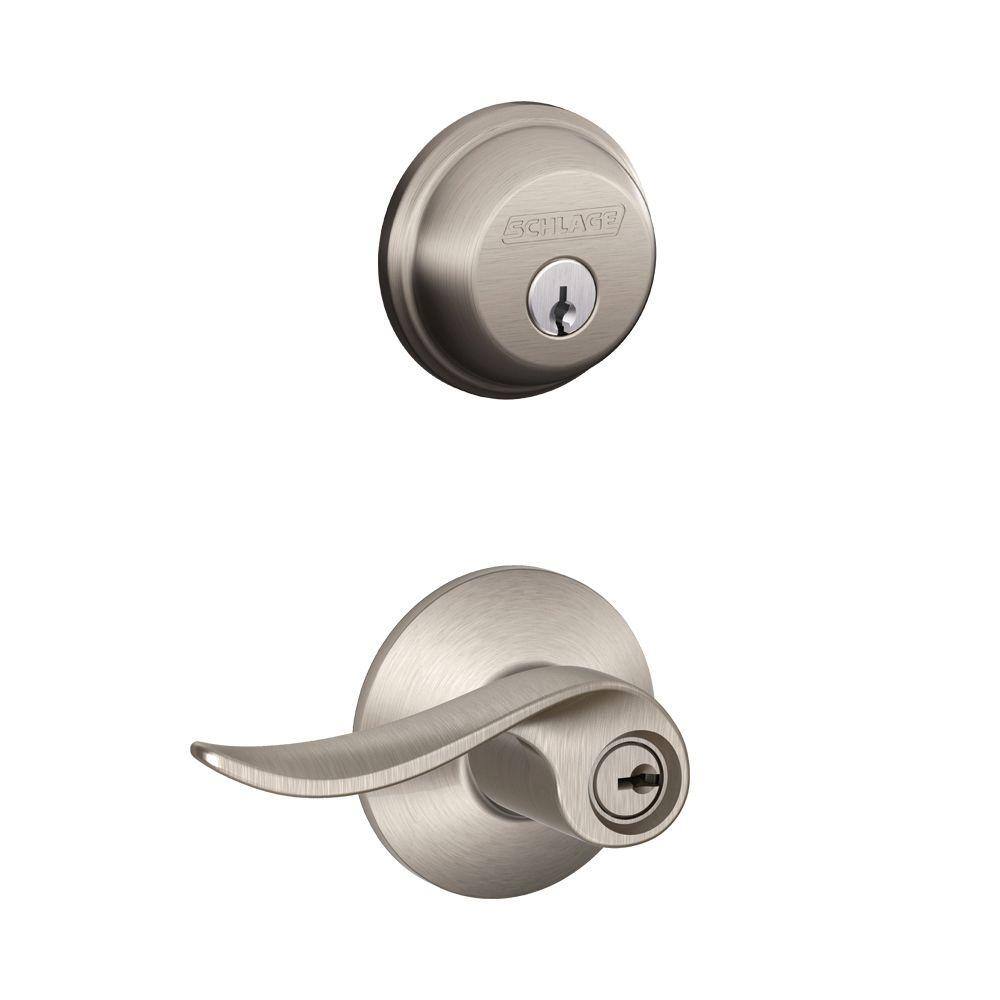 Schlage Sacramento Satin Nickel Single Cylinder Deadbolt and Keyed Entry Door Handle Combo Pack FB50N V SAC 619