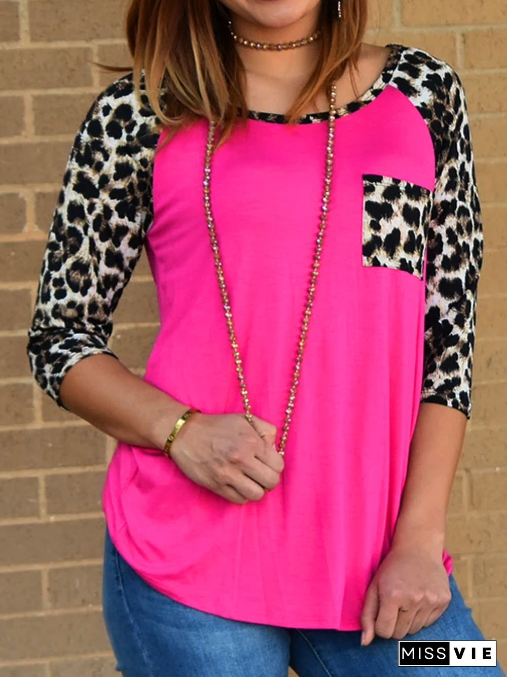 Shift 3/4 Sleeve Crew Neck Leopard T-shirt