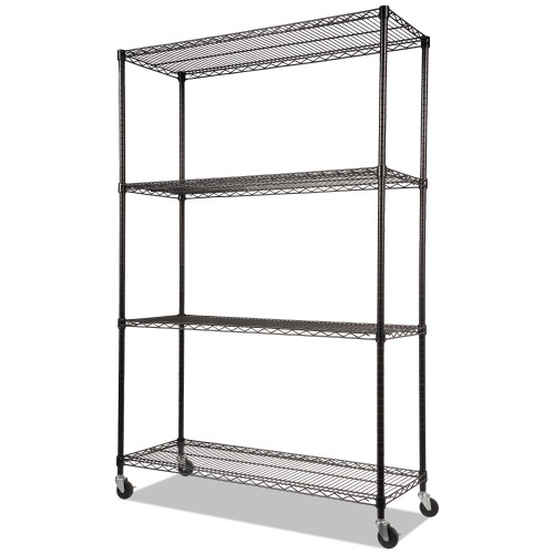 Alera NSF Certified 4-Shelf Wire Shelving Kit with Casters， 48w x 18d x 72h， Black (SW604818BL)