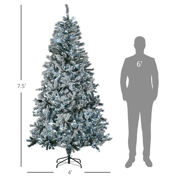 HOMCOM 7.5ft Tall Prelit Artificial Christmas Tree Holiday Décor with 760 Snow Flocked Branches，Auto Open，Green