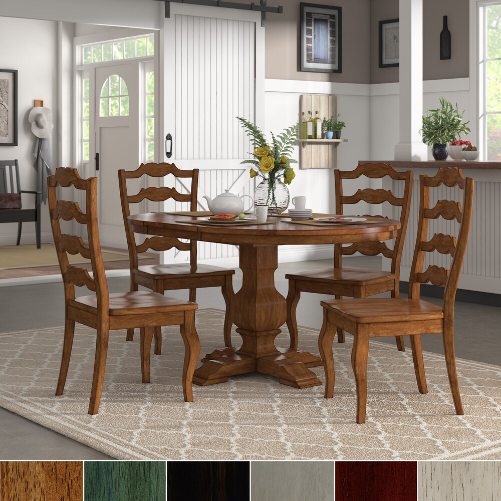 Eleanor Oak Extending Oval Wood Table French Back 5 piece Dining Set by iNSPIRE Q Classic