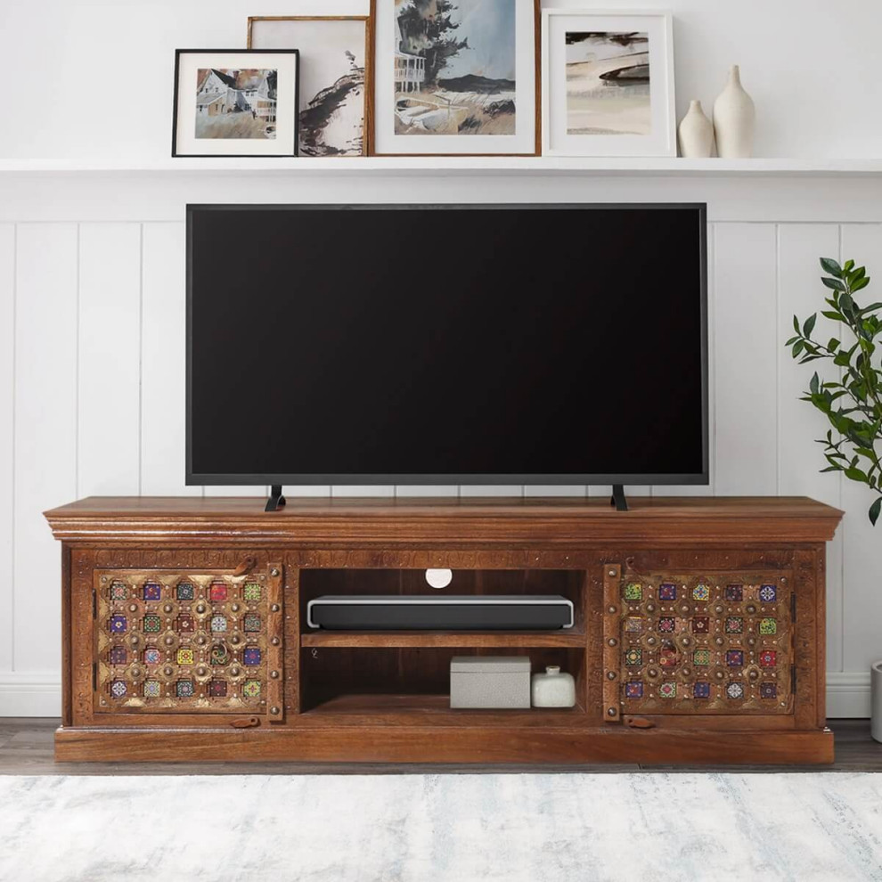 Kilkenny Ceramic Tiles 2 Door Open Shelf TV Stand Media Cabinet   Traditional   Entertainment Centers And Tv Stands   by Sierra Living Concepts Inc  Houzz