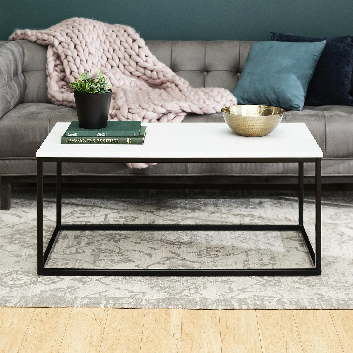 Transitional Faux Marble Mixed Material Coffee Table by Manor Park