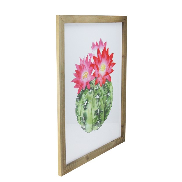 Green And Pink Cactus Decorative Wooden Framed Print Wall Art