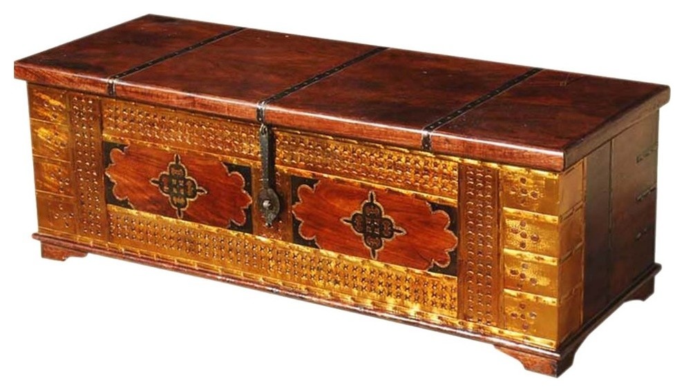 Unique Handmade Solid Wood Brass Coffee Table Storage Chest   Traditional   Coffee Tables   by Sierra Living Concepts Inc  Houzz