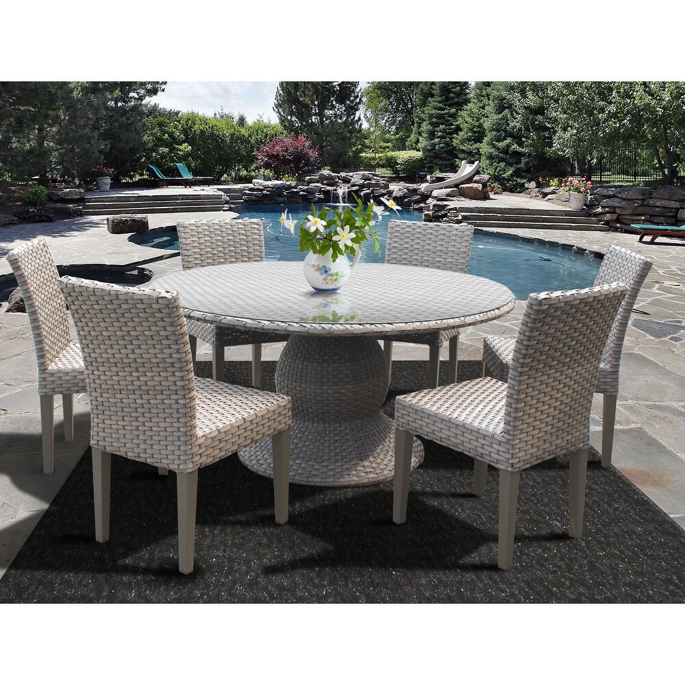 Florence 60 Inch Outdoor Patio Dining Table with 6 Armless Chairs