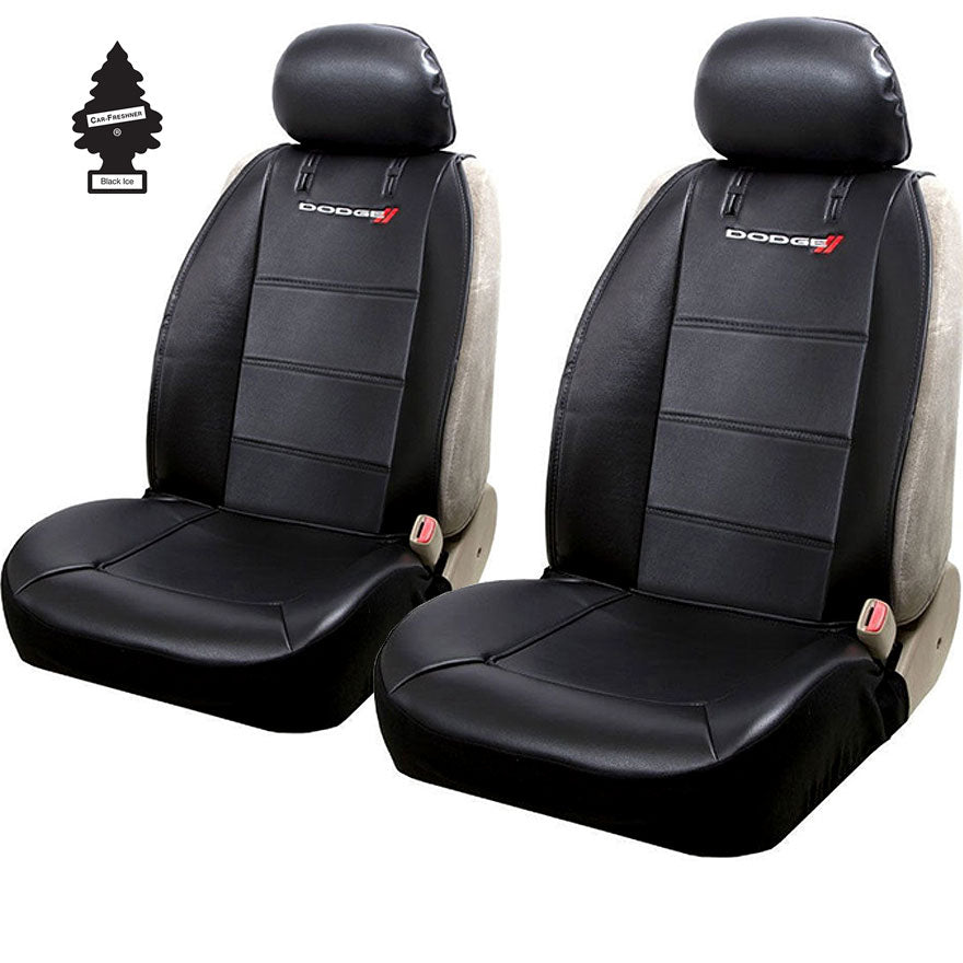 New Pair of Sideless Car Truck Seat Covers and Headrest Cover with Dodge Elite Logo Universal and Air Freshener