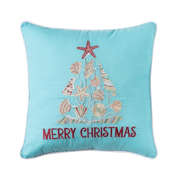 C amp f Home Merry Christmas Seashells Aqua Pillow