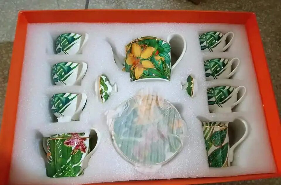 51 pieces high quality rainforest leaves ceramic tableware set