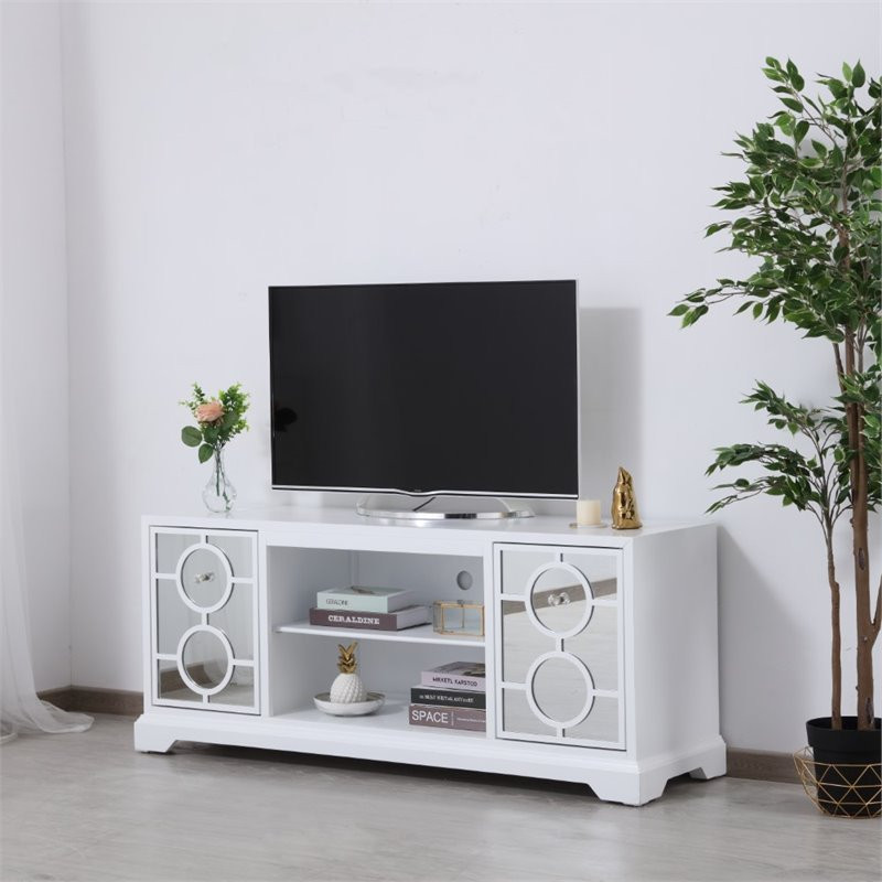 Elegant Decor Modern 60 quotMirrored Door TV Stand in Hand Painted White   Transitional   Entertainment Centers And Tv Stands   by Fratantoni Lifestyles  Houzz