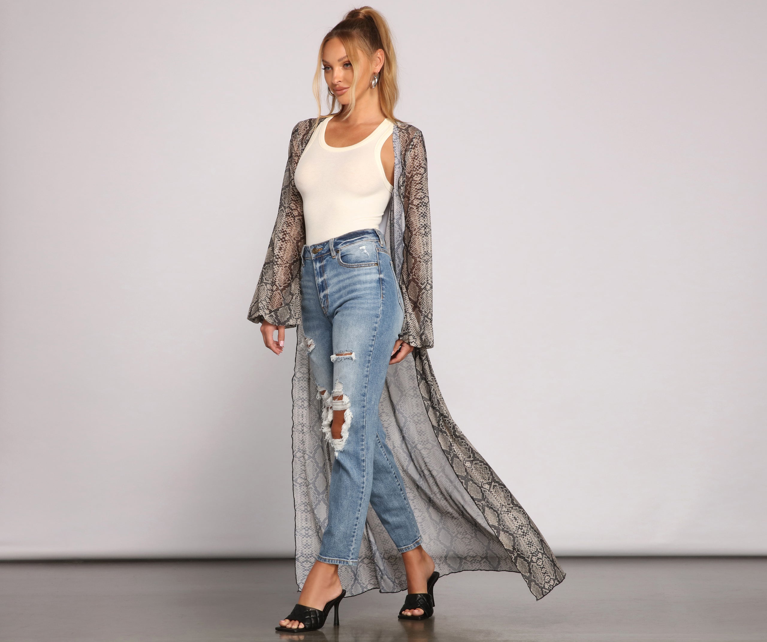 Make It Fierce Sheer Snake Print Duster