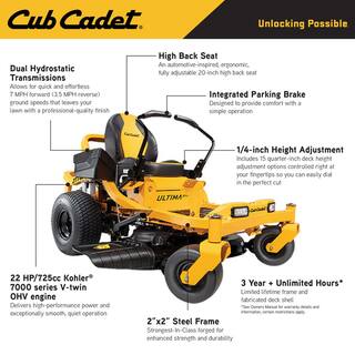 Cub Cadet Ultima 42 in. 22 HP V-Twin Kohler 7000 Engine Dual Hydrostatic Drive Gas Zero Turn Riding Lawn Mower ZT1-42