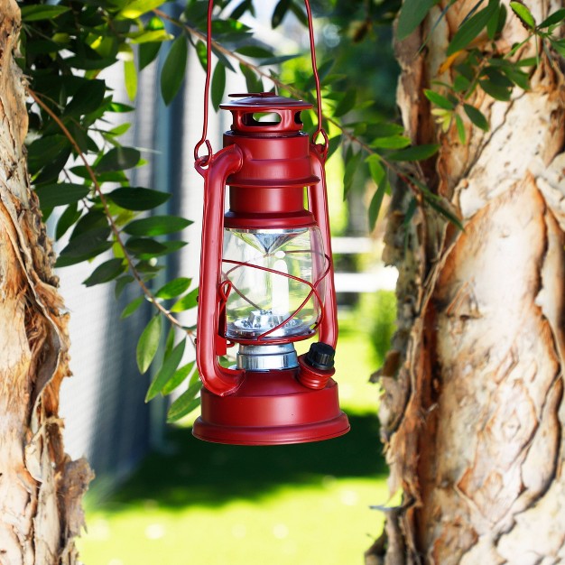 Indoor outdoor Metal glass Hurricane Lantern With Dimmable Led Lights Red Alpine Corporation