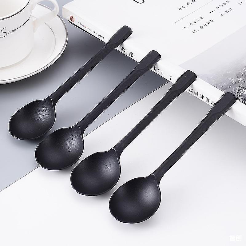 100pcs Disposable Spoons Plastic Thickened Long Handle Cake Spoons Ice-cream Desserts Spoons (black) Botao