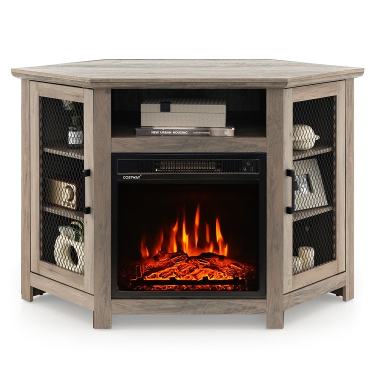 Corner TV Stand with 18 Inch Electric Fireplace for TVs up to 50 Inch   45\