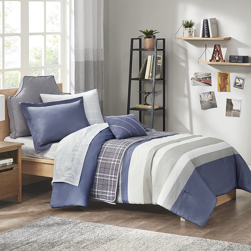 Intelligent Design James Striped Comforter Set with Sheets and Throw Pillow