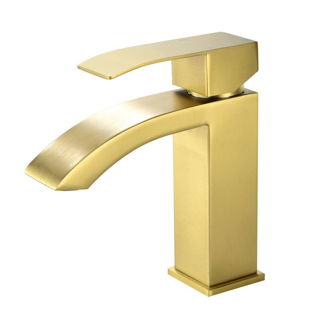 Miscool Single Handle Single Hole Bathroom Faucet with not Deckplate Included and Spot Resistant in Brushed Gold FANKHD10G0903H