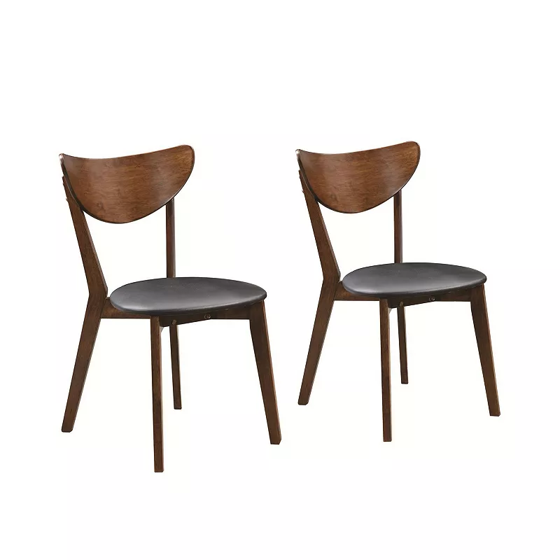 Quaint Dining Side Chair with curved Back， Brown and Black， Set of 2