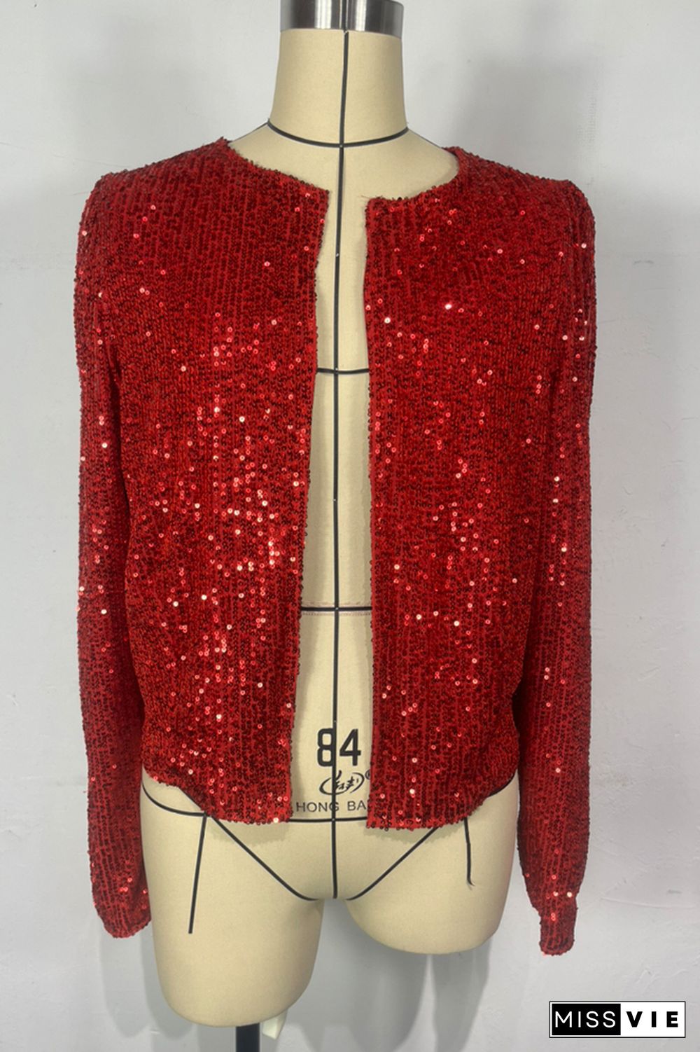 Plain Sequin Short Length Open Jackets