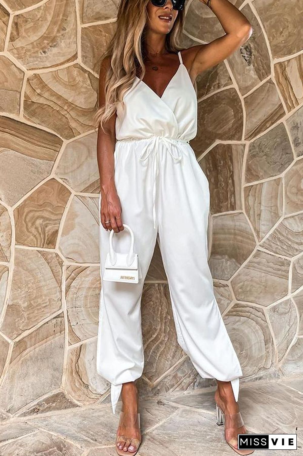 Beyond The Sea Pocketed Satin Wrap Jumpsuit