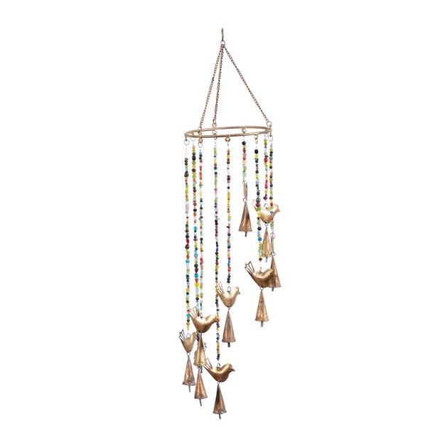 X 7 quot Eclectic Metal Birds Windchime With Beaded Strands Gold Olivia amp May