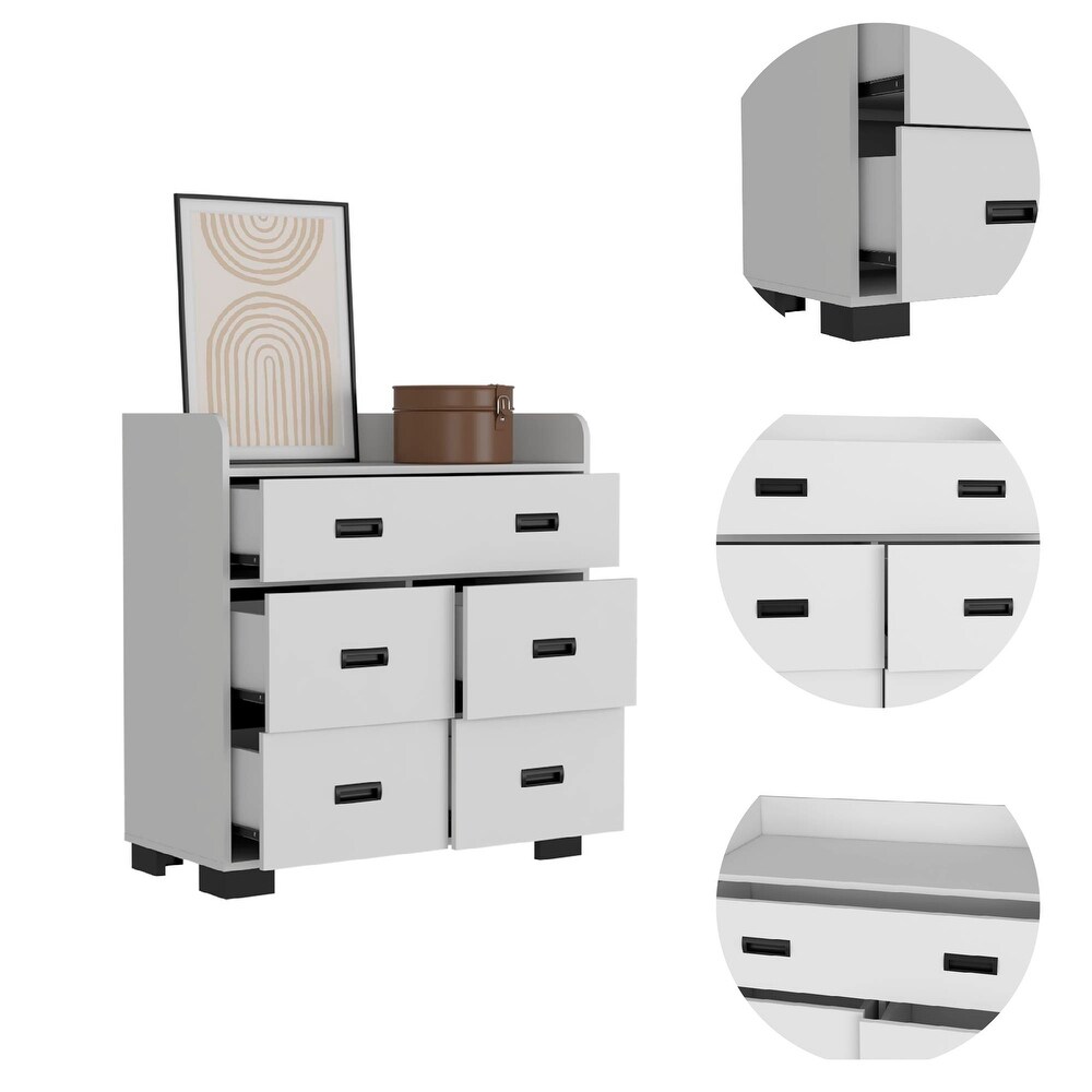 Minimalist Style 5 Drawer Rectangle Dresser  Superior Top  Storage Organizer Dresser  Accent Chests of Drawers for Bedroom