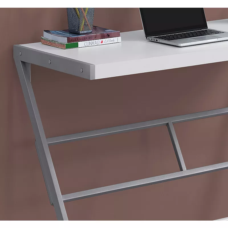 48 White and Silver Contemporary Rectangular Computer Desk