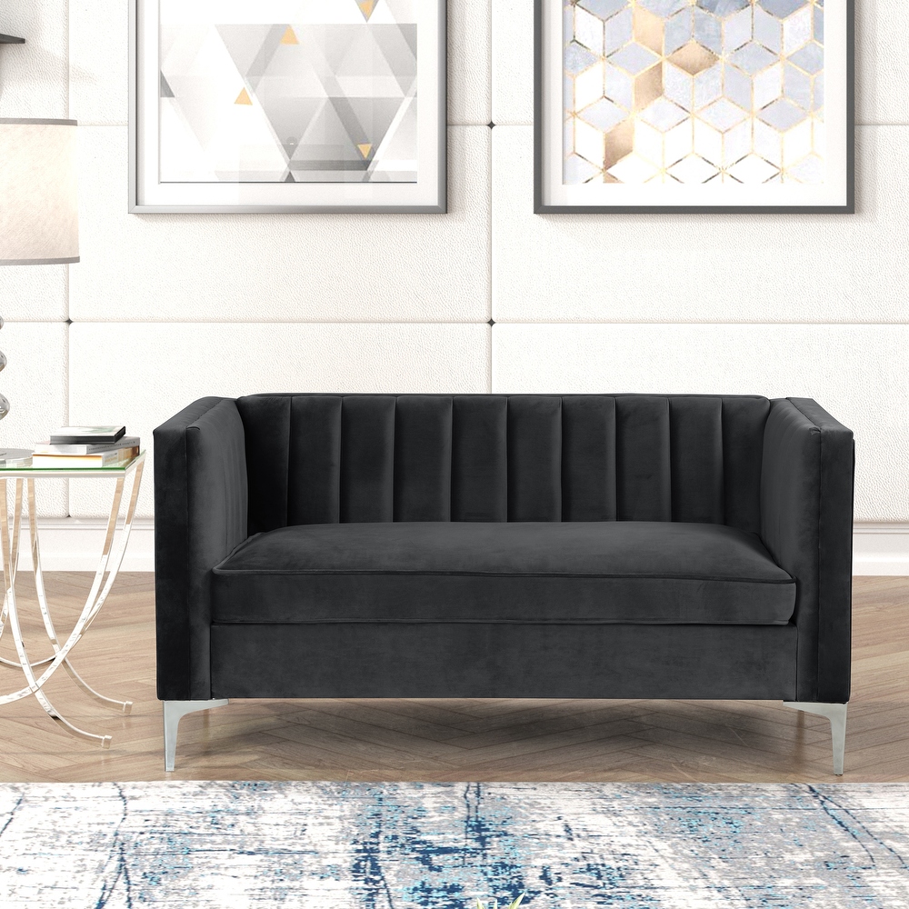 Morden Fort Modern 2 Pieces of Chair and Loveseat Set with Dutch Velvet Grey  Iron Legs