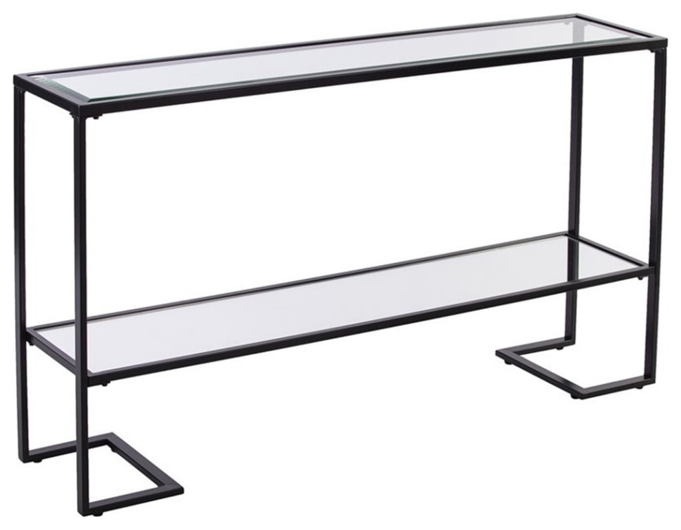 Maklaine Contemporary Tempered Glass Console Table in Black Finish   Transitional   Console Tables   by Homesquare  Houzz