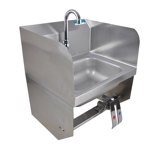 BK Resources BKHS-D-1410-1SSBKKPG Hand Sink With Side Splash and Knee Valves And Faucet