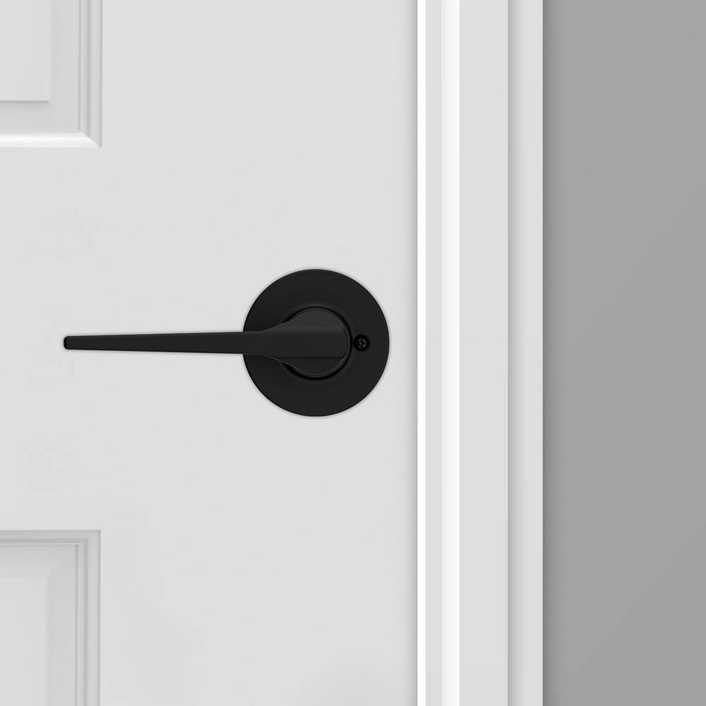 Kwikset Hollis Round Rose Matte Black Passage HallCloset Door Lever 200HSL RDT 514