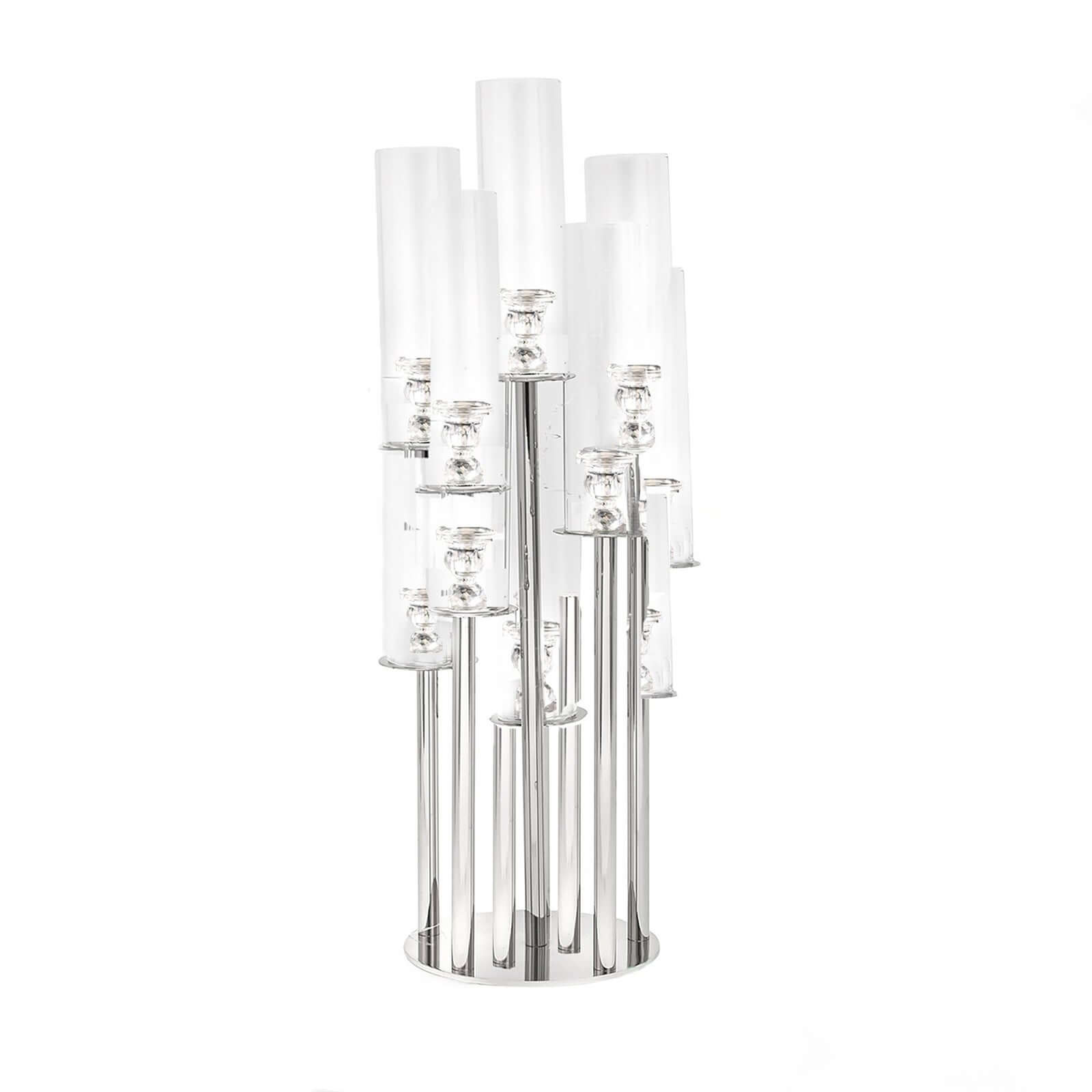 Clear 10 Arm Crystal Cluster Round Taper Candelabra, Candle Holder For Votive Pillar Candles With Mirror Base 47