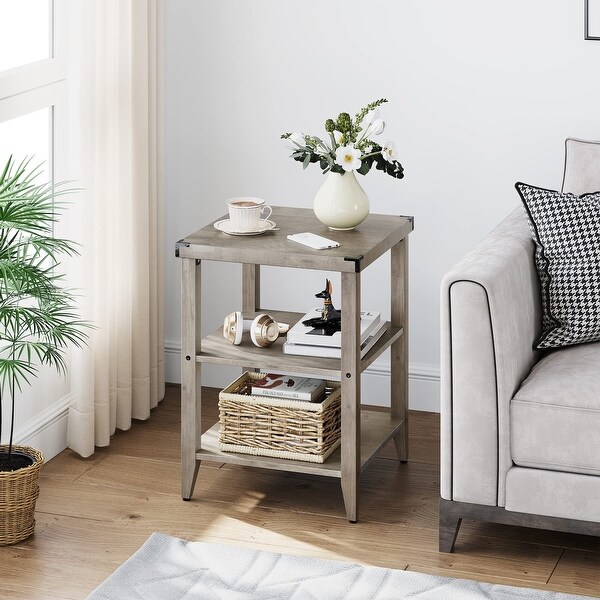 Square Side Table with Storage Shelf