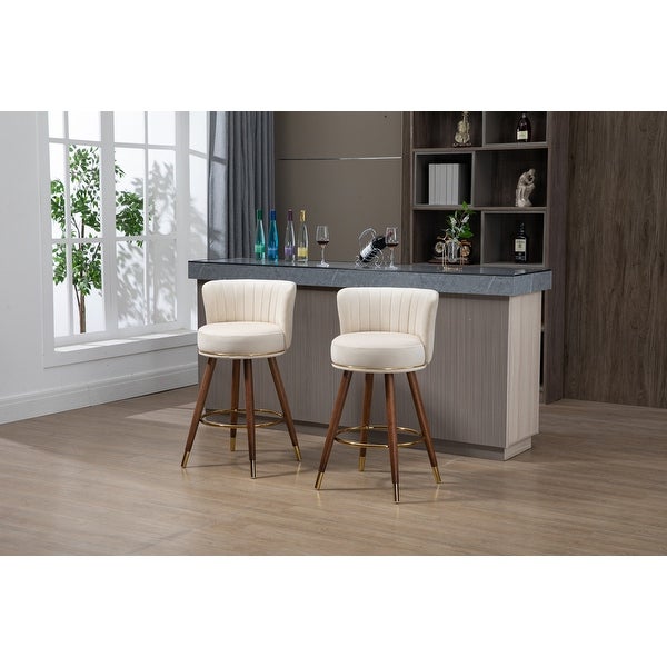 Bar Stools Set of 2， Modern Upholstered Counter Height Bar Chairs with Solid Wood Legs and Footrest for Home Bar Kitchen