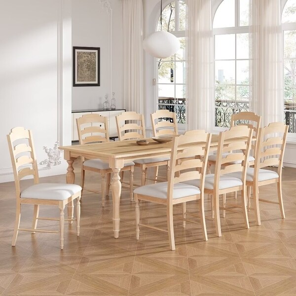 Extendable Dining Table Set with Removable Leaf and 8 Upholstered Chair