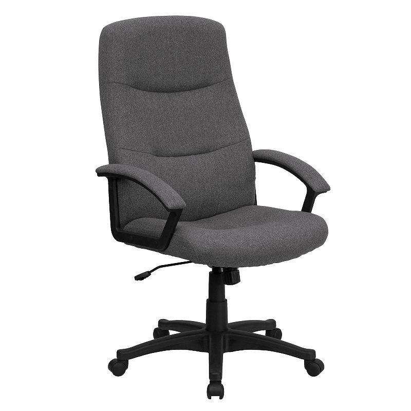 Emma and Oliver High Back Gray Fabric Swivel Office Chair with Two Line Stitch Back