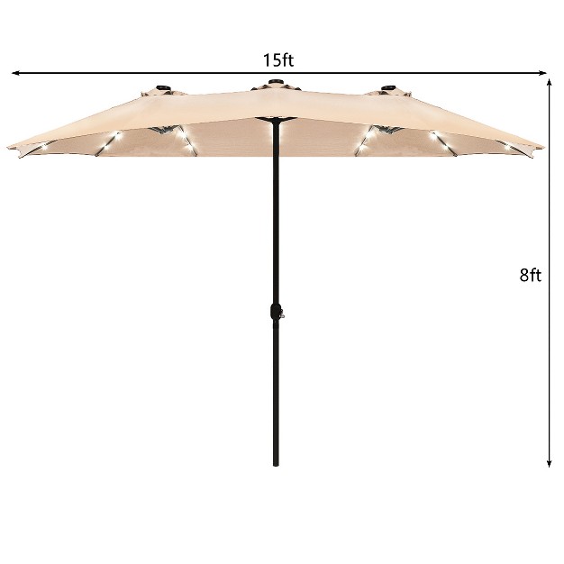 Costway 15ft Patio Double sided Solar Led Market Umbrella Crank Beigetanorangeburgundy