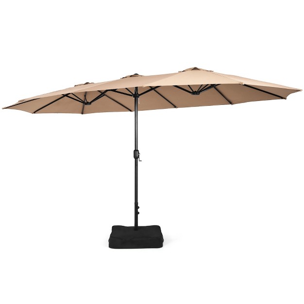 Costway 15ft Double sided Twin Patio Umbrella Outdoor Market W Crank amp Base Grey coffee turquoise beige orange wine