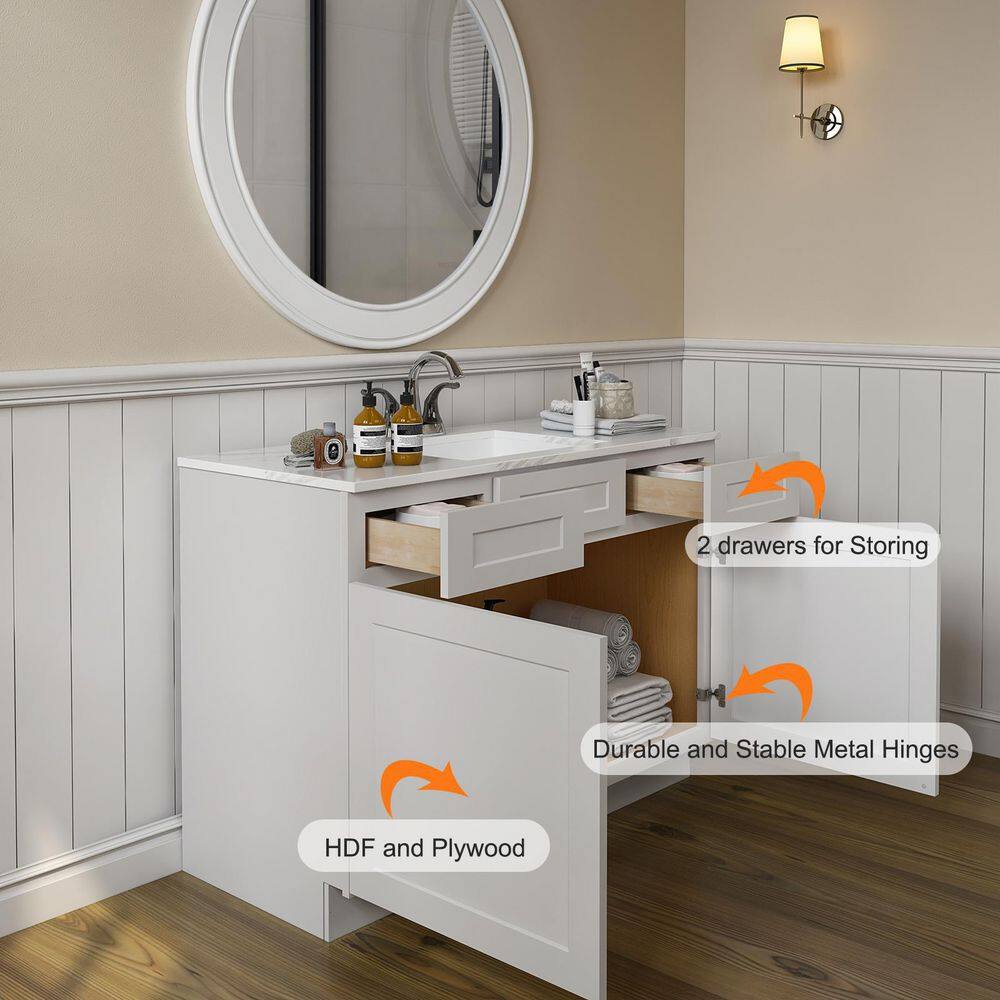 HOMEIBRO 48 in. W x 21 in. D x 34.5 in. H in Shaker Dove Plywood Ready to Assemble Floor Vanity Sink Base Kitchen Cabinet HD-SD-VSD48-A