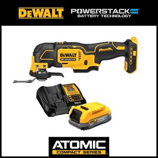 DW ATOMIC 20V MAX Brushless Oscillating Multi Tool and 20V MAX POWERSTACK Compact Battery Starter Kit DCS354BWP034C