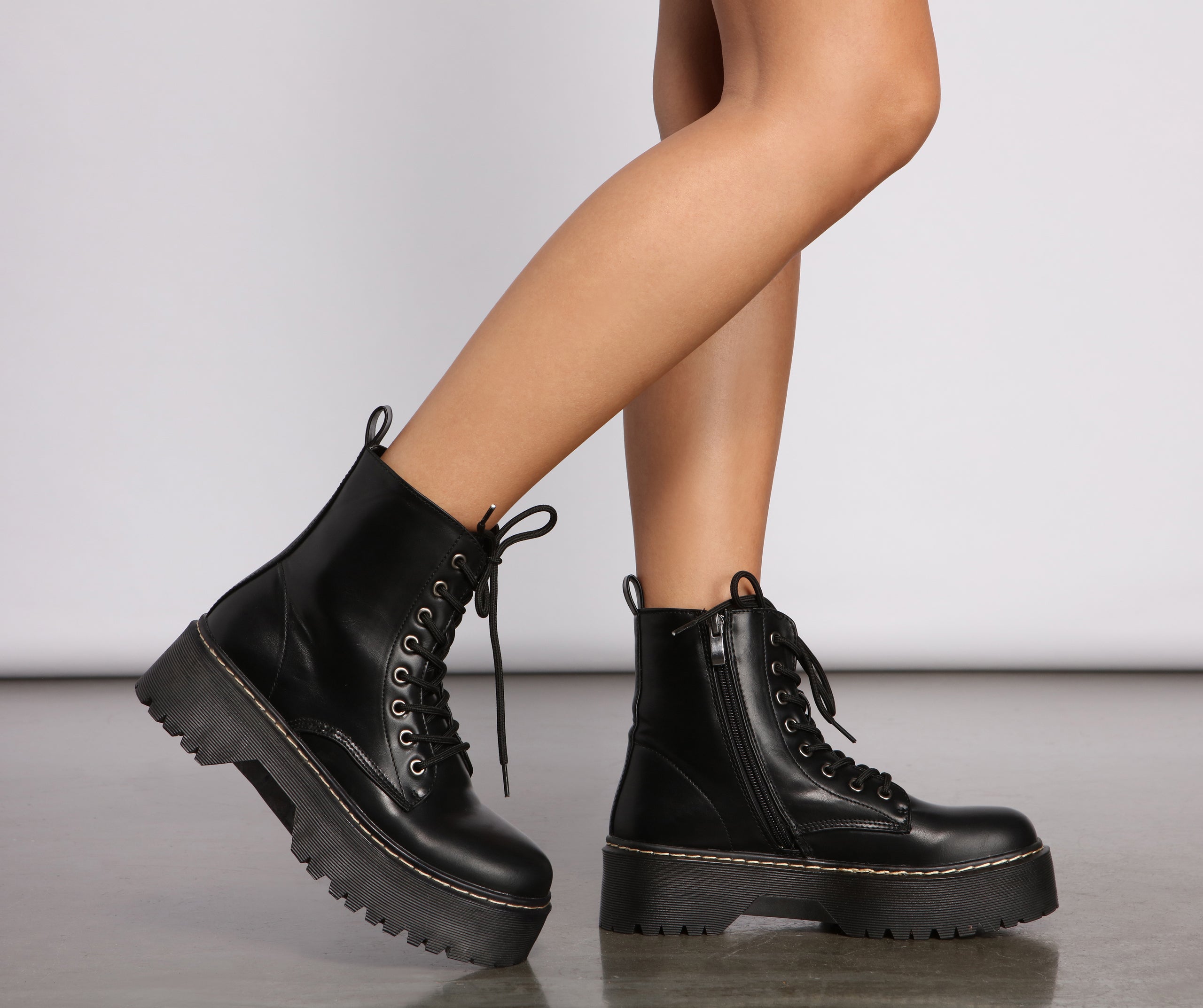 She's A Baddie Faux Leather Combat Boots