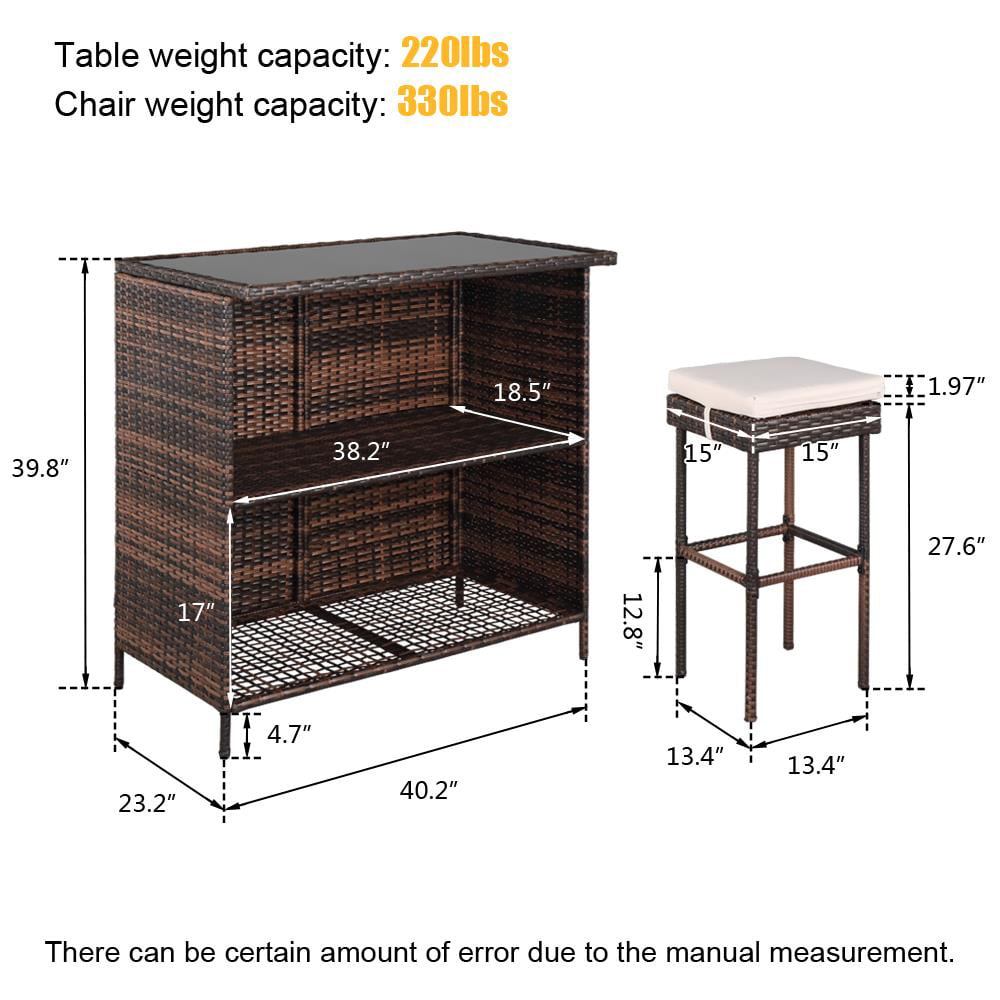 Ktaxon 3PCS Wicker Bar Set Patio Outdoor Table and 2 Stools Furniture Steel， Outdoor