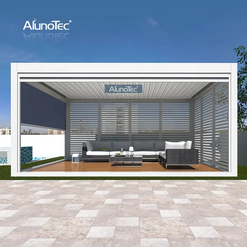 AlunoTec Garden Supplies Automatic Aluminum Pergola Canopy Cover with Motorized Side Screen