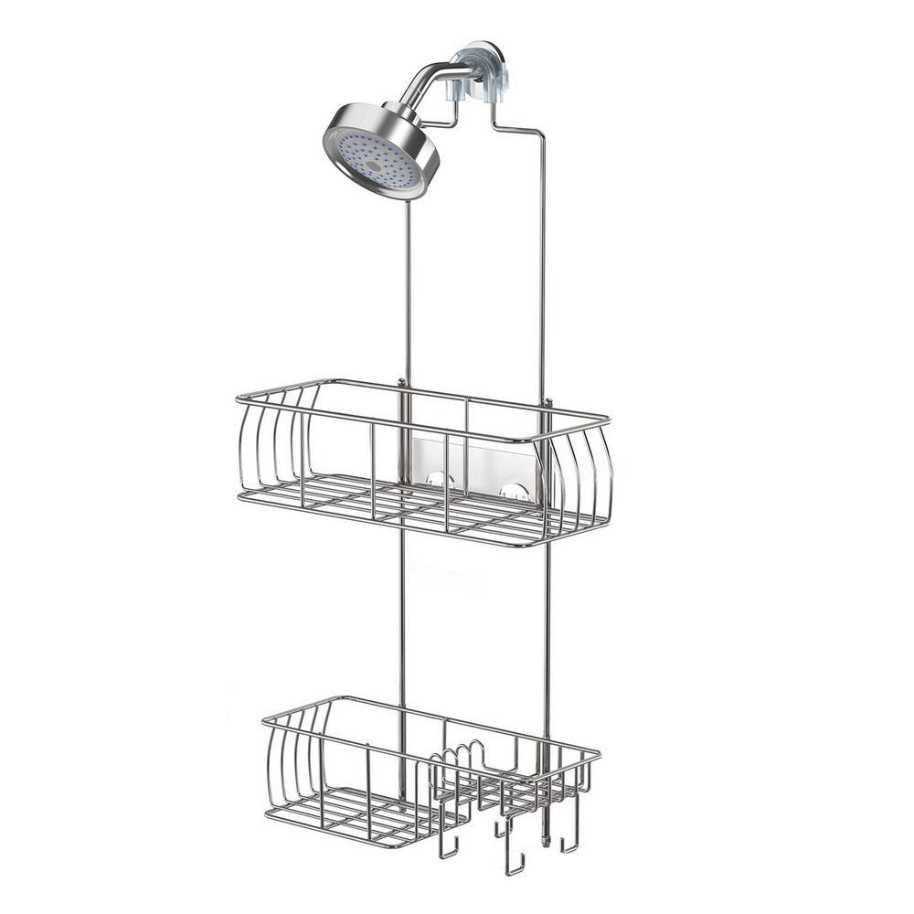 Cubilan Over-the-Shower Caddy with Hooks for Towels in Silver HD-SDN