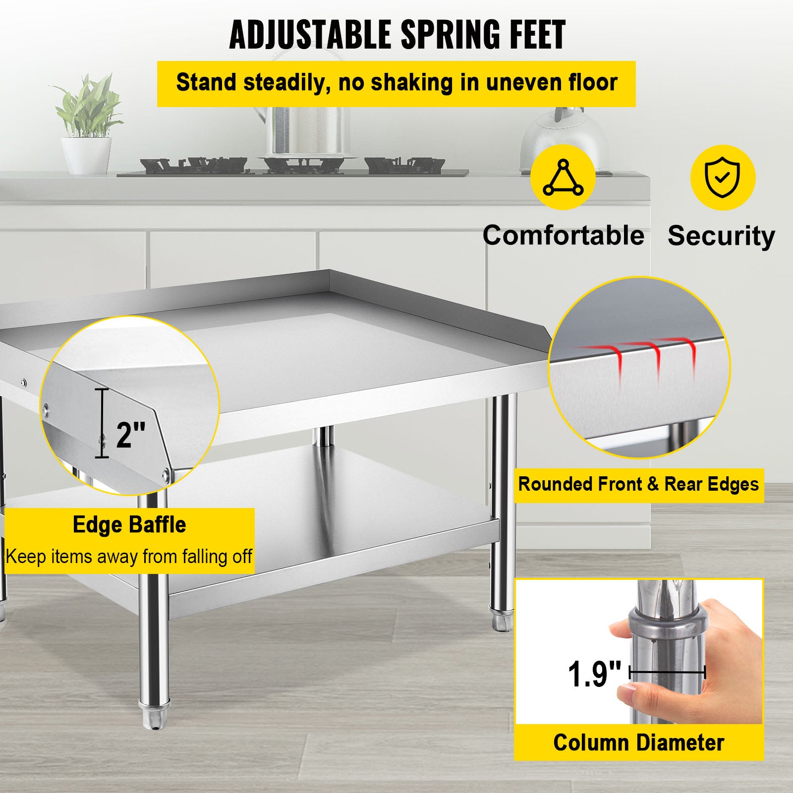 VEVOR Stainless Steel Table， 36 x 30 Inch， Heavy Duty Prep and Work Metal Workbench with Adjustable Storage Under Shelf and Table Feet， Commercial Equipment Stand for Hotel， Restaurant and Home Kitchen